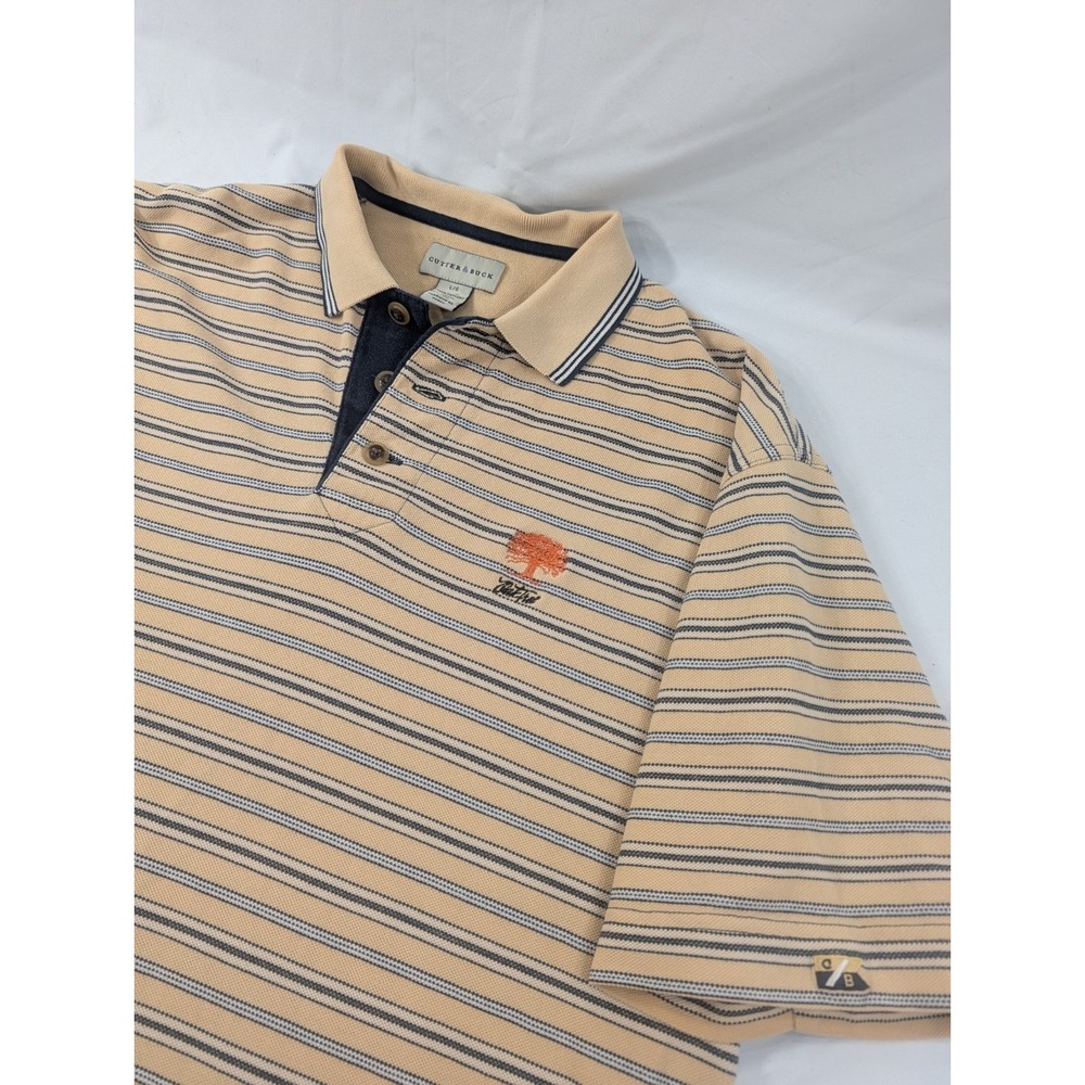 Vtg Cutter & Buck Polo Large Beige Striped  Cotton Embroidered Oak Tree National